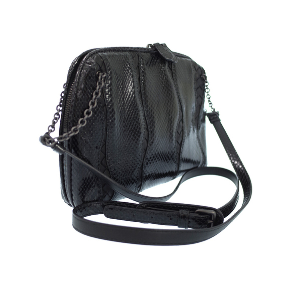 Bottega Veneta Python Chain Shoulder Bag Black - Picture 2 of 9